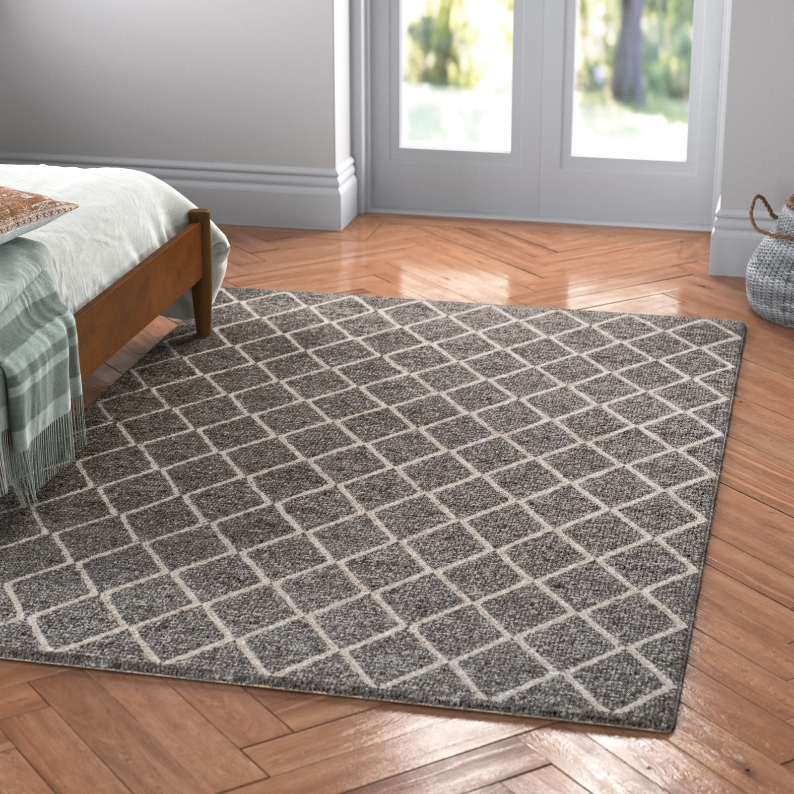 Lilly Charcoal Ivory Flatweave Geometric Rug, Rectangle 8' x 10'