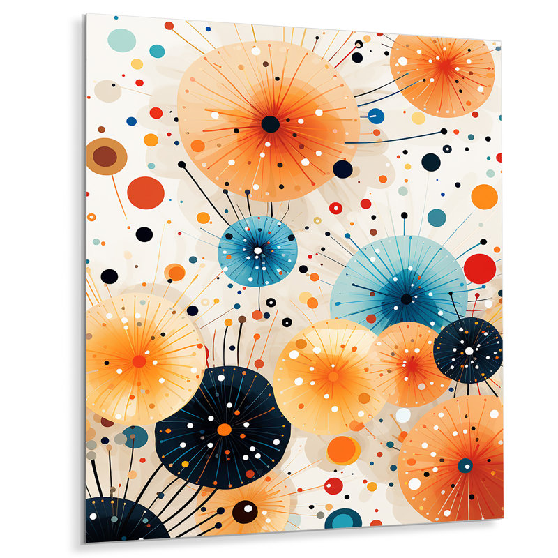 Feux d'artifice orange et bleu - Art mural en métal, H 40 po x l 30 po x P 1,5 po