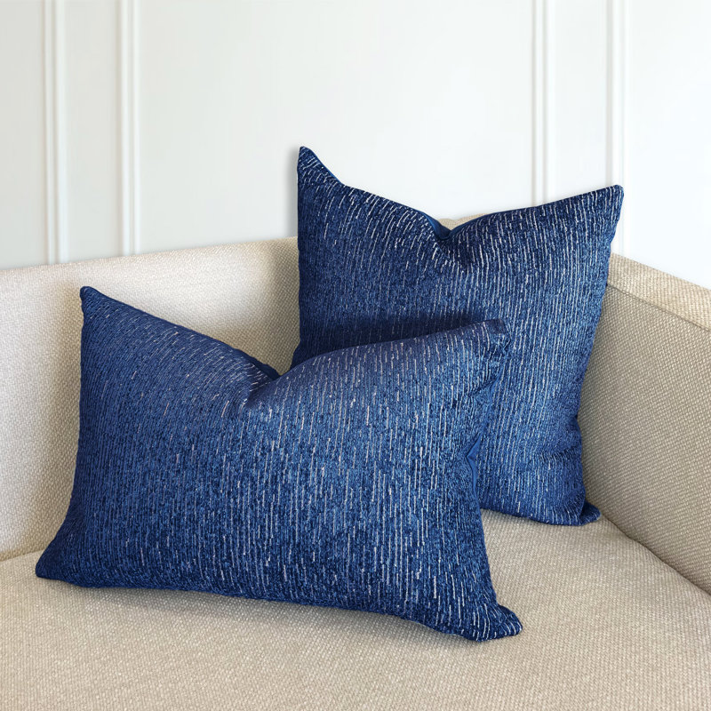 Striped Feather Throw Pillow, Navy