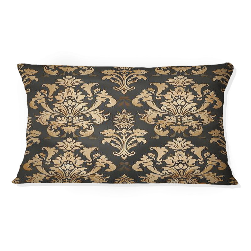 Imprimé damassé traditionnel brun et doré I - Coussin lombaire traditionnel