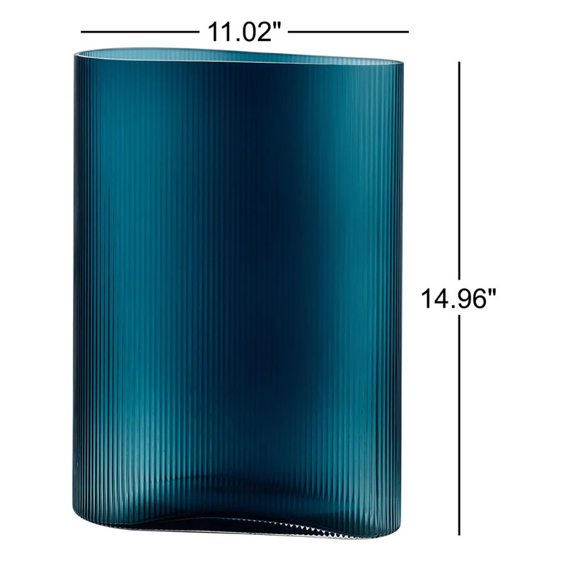 Mist Handmade Lead Free Crystal Table Vase, Petroleum Green, 14.96" H x 11.02" W x 5.51" D