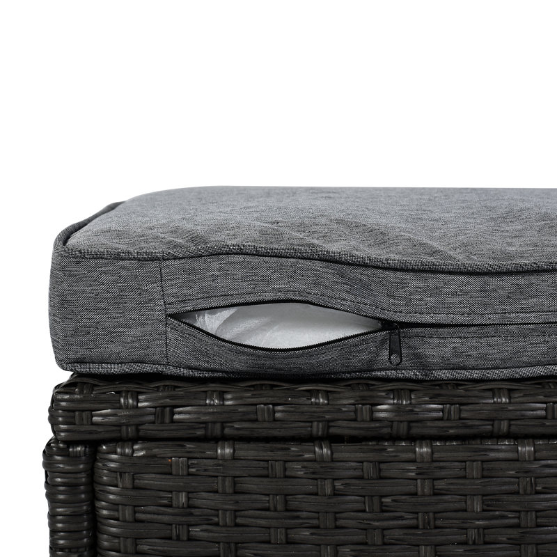 Lit de jour avec parasol amovible et coussin de rangement extérieur en mousse rétractable, Gris