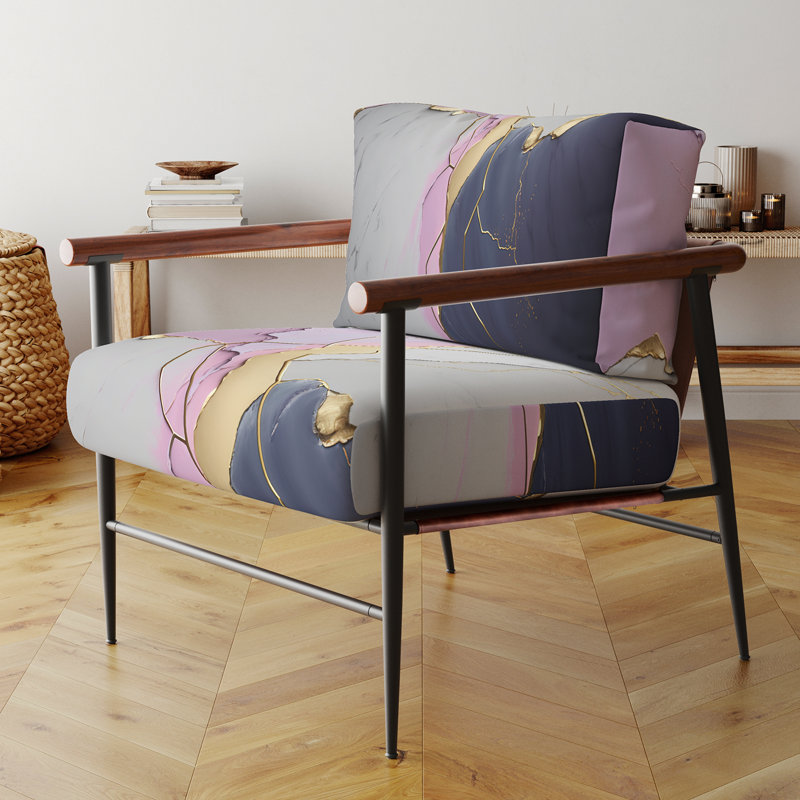 Chaise abstraite rembourrée abstraite à motif géométrique abstrait rose IV, Noir, noir, noir, noir