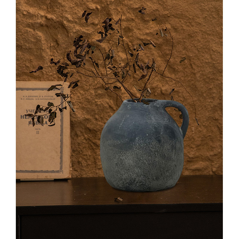 Vase en céramique fait à la main avec poignée, vase à fleurs pour la décoration intérieure, Noir