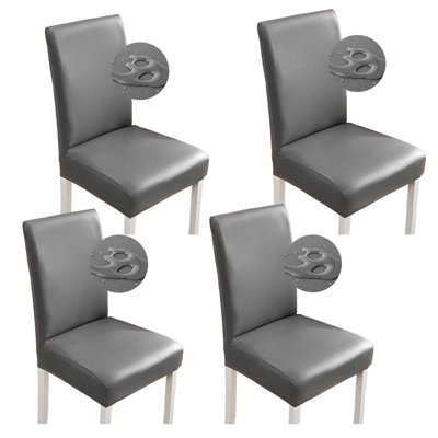 Stretch Dining Chair Covers, Waterproof PU Leather Chair, Slipcovers Chair Protector Cover Universal Chair Covers, Set of 4, (Gray)