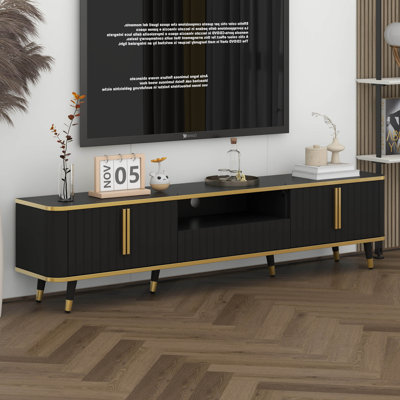TV Stand Entertainment Center With Open Storage Shelf For Tvs Up To 85", TV Cabinet With Drawers, Cabinets, And Unique Legs