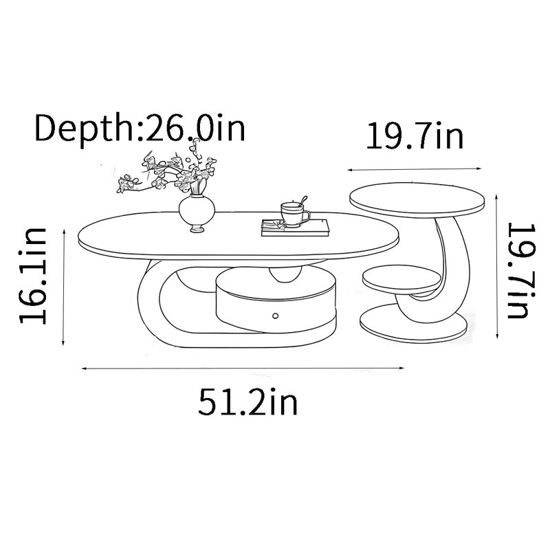 Ensemble de tables de bout Vintage, Blanc, H 16,1 po x L 51,2 po x l 26 po
