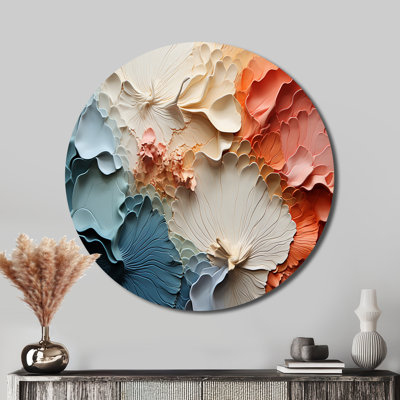 «Beige et orange Custards Collage II», art mural rond en métal abstrait