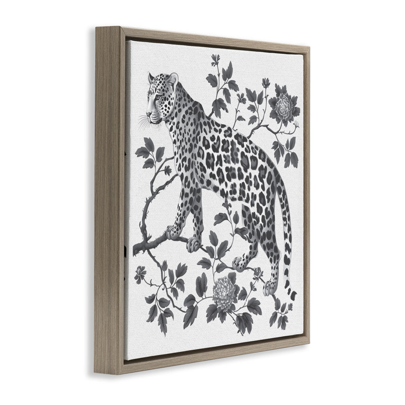 Cadre flottant à motif léopard monochrome, design par lettré et doublé, H 25 po x l 25 po, Cadre flottant orme Montalcino
