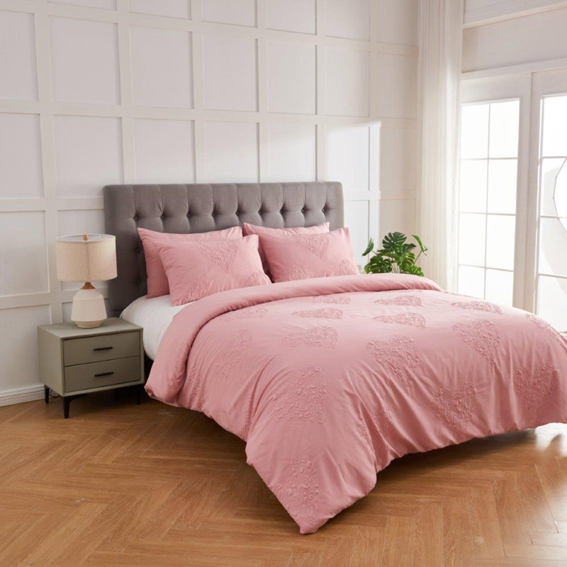 Polyester Geometric Duvet Cover with Pillowcases, Pink, 200 x 200 cm