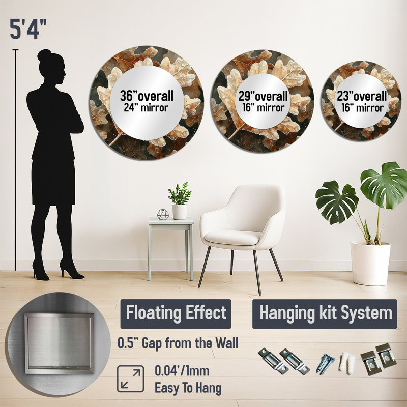 Miroir d'appoint Frosty Oak Leaf I - Leaves, 23 po x 23 po