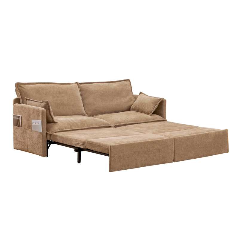 Très grand lit gigogne - Canapé-lit convertible avec ports USB, méridienne en tissu, Brun, H 33,1 po x l 78,7 po x P 73,6 po