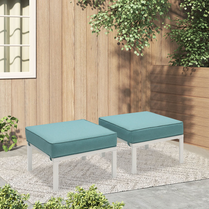 Repose-pieds d'extérieur avec coussin, Structure blanche / coussin turquoise