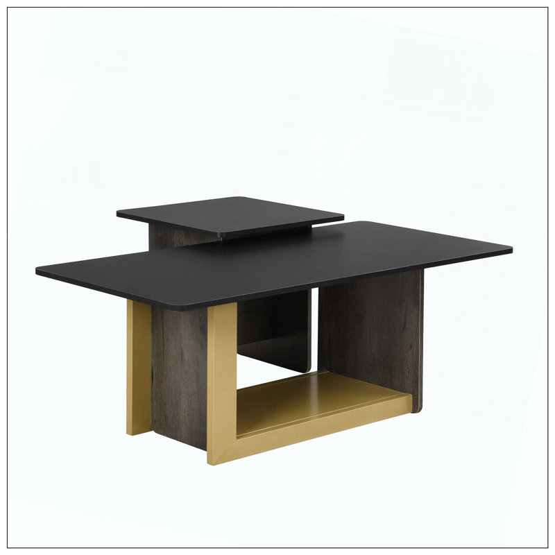 2 Piece Coffee Table End Table, Black
