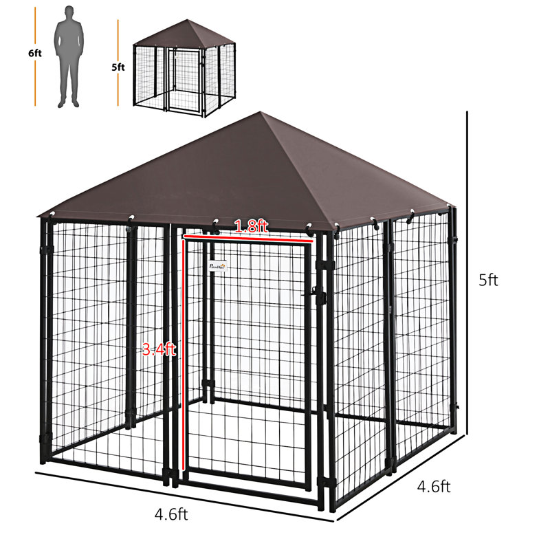 5' x 5' Black Steel Outdoor Dog Kennel with Roof