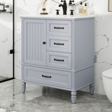 30" Bathroom Vanity with Sink, Bathroom Cabinet with A Door, Three Drawers, Solid Wood Legs & MDF Board, Adiustable Foot Pads