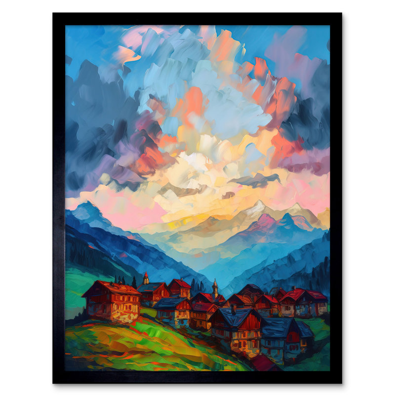 Antaeus Atmospheric Clouds At Dawn Over Small Village Houses In The Alps - Single Picture Frame Print