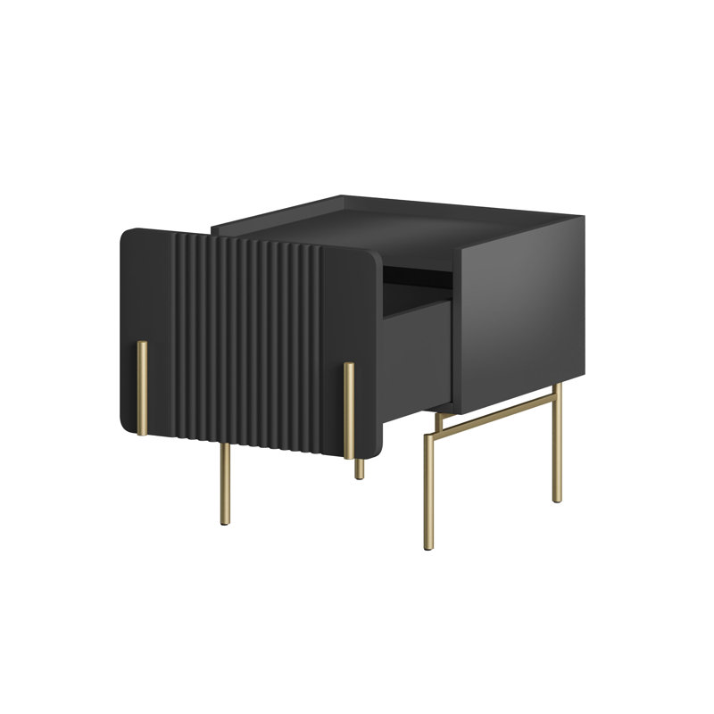 Ousmane 45 cm W Laminate Bedside Table, Gold/Black
