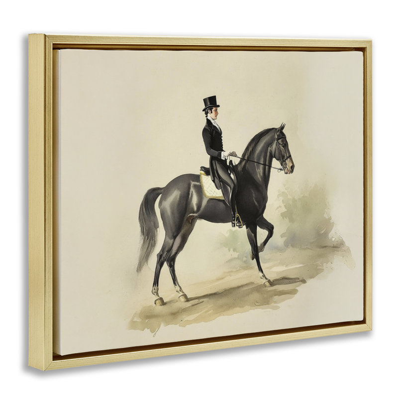 Cadre flottant «Gentleman On A Horse», conception par Sissi et Seb, 25 x 31, Cadre flottant métallique doré