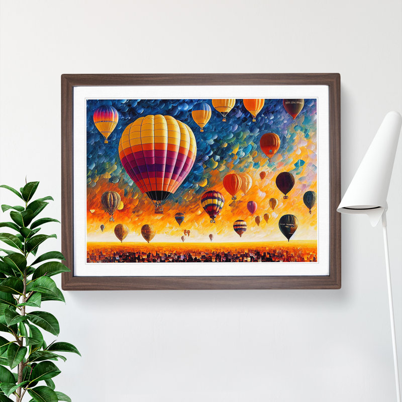 XH1022-6633X Hot Air Balloons Vol.3 Abstract - Single Picture Frame Painting, 34cm H x 46cm W x 2cm D, Walnut