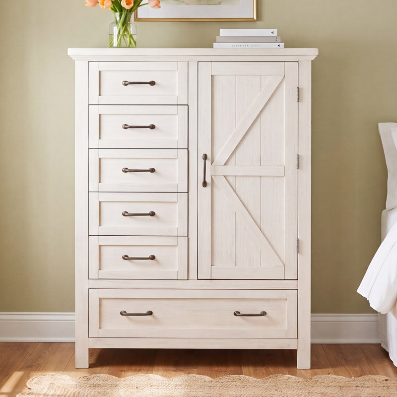 Aceline Solid Wood Armoire, Brushed White