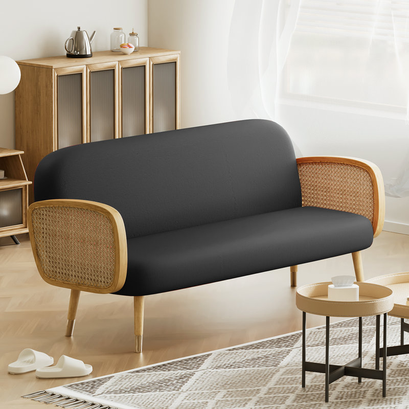 Housse pour canapé-lit réversible en tissu de polyester réversible avec fermeture à glissière 3 côtés, Grand, Noir