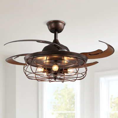 Caronni 48'' Retractable Blades Ceiling Fan with Remote Control and Light Kit Included