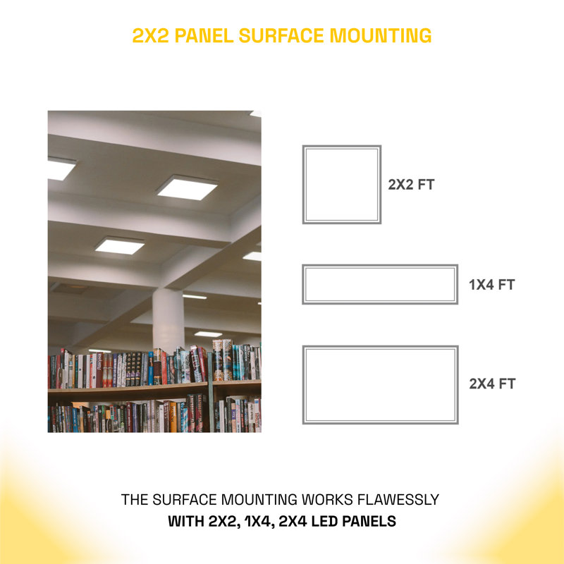 Ensemble de montage en surface 2 x 2 pour panneaux lumineux rétroéclairés à DEL, cadre de plafond en aluminium extrudé, ensemble de montage en surface facile à installer - blanc
