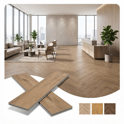 Blues Herringbone SPC Vinyl Flooring Planks - 29.5 in x 5.9 in - Harpo Oak