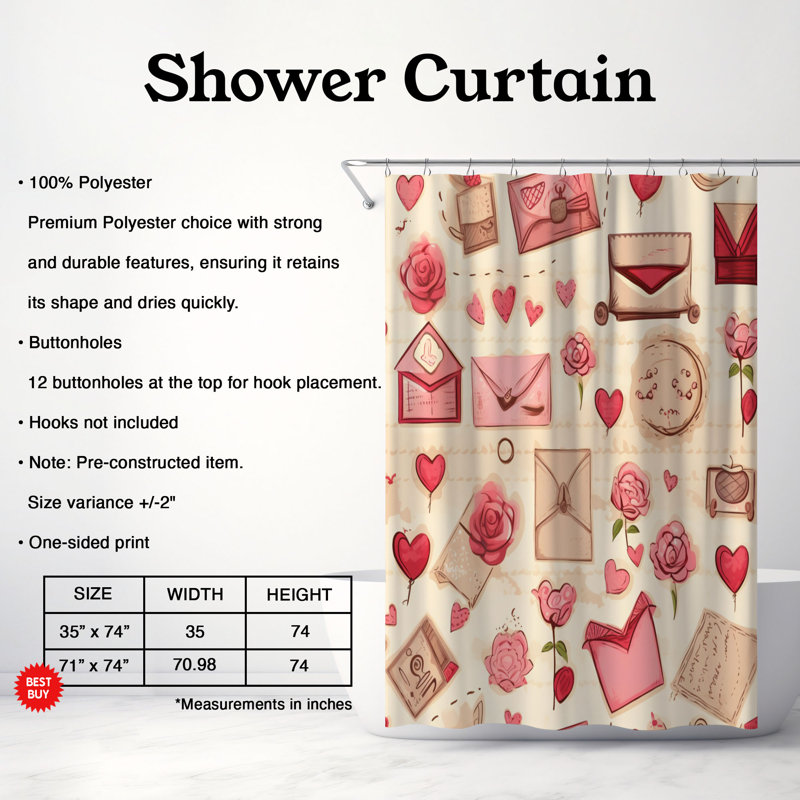 Rose antique - Rideau de douche 180 Premium, H 74 po x l 71 po