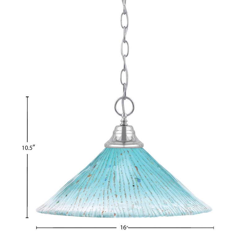 Chain Hung Pendant Shown With 16" Teal Crystal Glass, Chrome