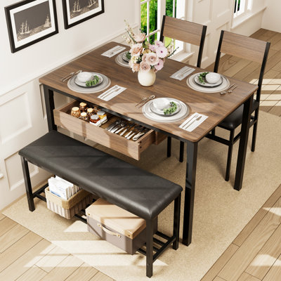 Ensemble de table de salle à manger 43,3 "pour 4 avec rangement de tiroir