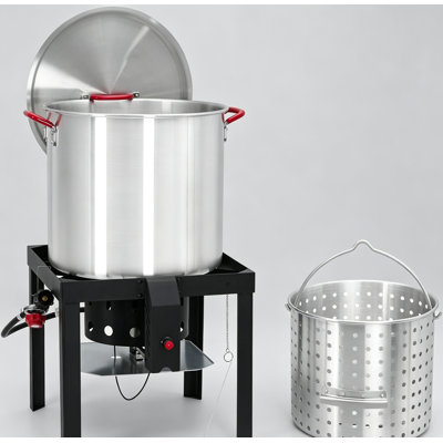 60 Qt Seafood Boil Pot, Aluminum Crawfish Pot with Boil & Strainer Basket, 110000 BTU Propane Jet Burner, Lifting Hook & Support Stand for Outdoor Cooking & Parties