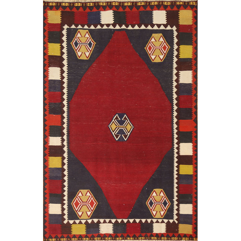 Tapis géométrique Kilim rouge 4 x 7