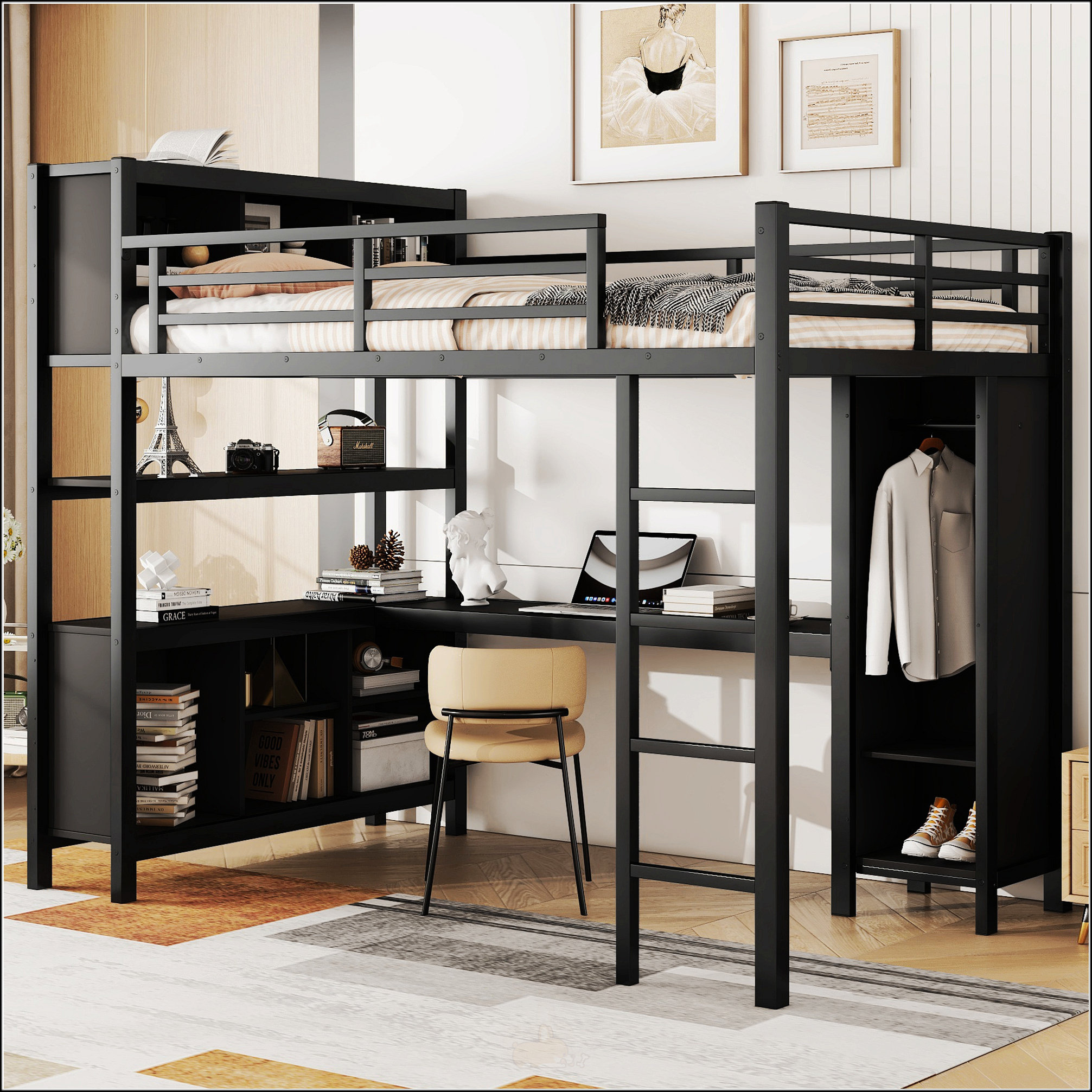 Isabelle & Max™ Metal Loft Bed With Wardrobe And L-Shaped Desk | Wayfair