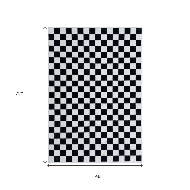 Tapis à carreaux noir et blanc 4 pi x 6 pi, Rectangle 4pi x 6 pi
