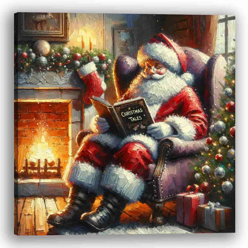 Cozy Hearthside Stories: Santa's Christmas Tales - Impression sur toile tendue, H 40 po x l 40 po x P 1,5 po