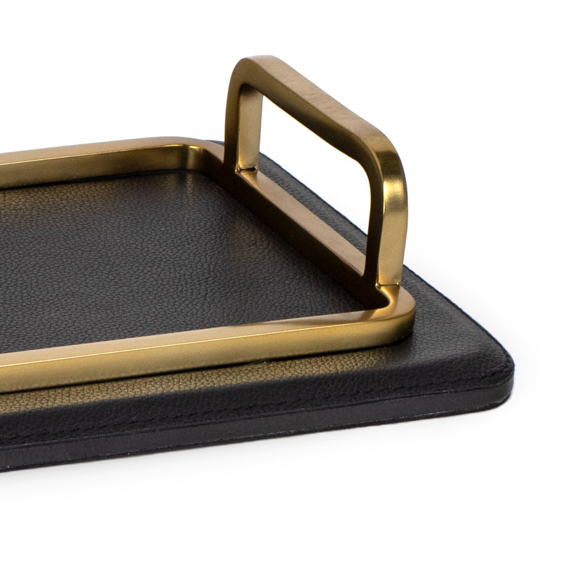 Greyson Leather Rectangle Tray Small (Natural Brass), Black/Gold