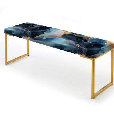 Blue And Gold Celestial Radiance Marble Bliss - Marble Upholstered Gold Bench