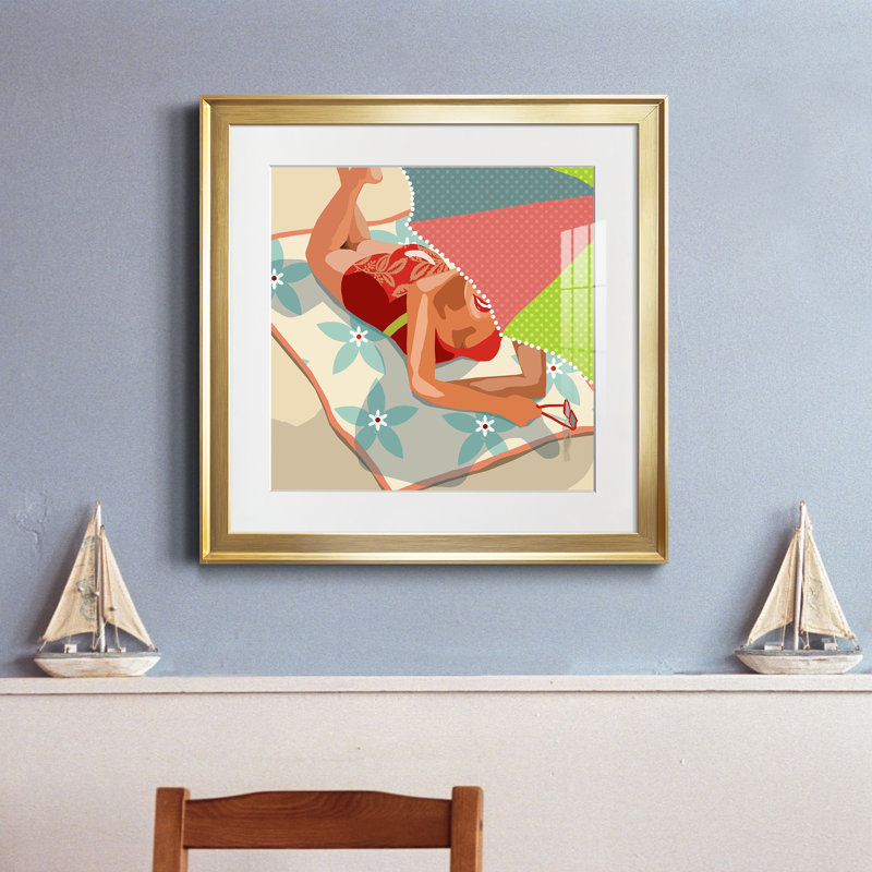 Beach Beach II - peinture encadrée, Encadrement doré, H 17,5 po x l 17,5 po x P 1,5 po