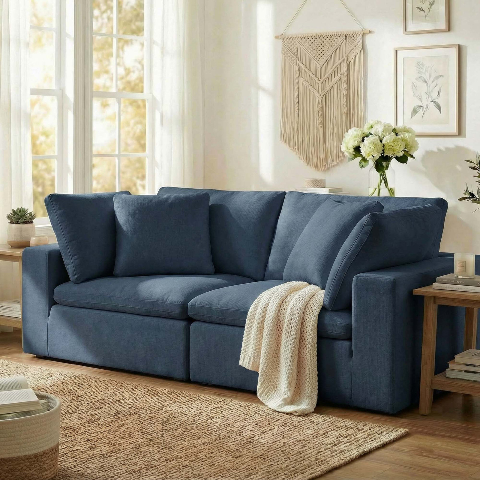 Calana Cloud Modular Sectional, Navy, 2 Piece