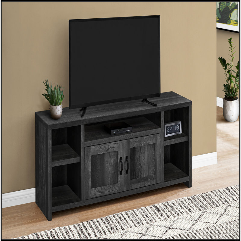 Meuble télé, console de 60 po, meuble multimédia, meuble de rangement, salon, chambre à coucher, stratifié noir, transitionnel