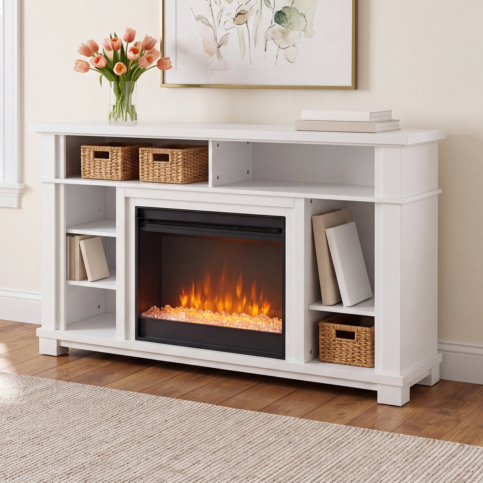 Timmons Crystal Bead Electric Fireplace