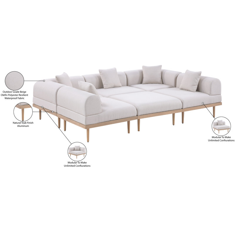 Canapé modulaire d'extérieur en oléfine de 106,5 po Madeleine, Beige