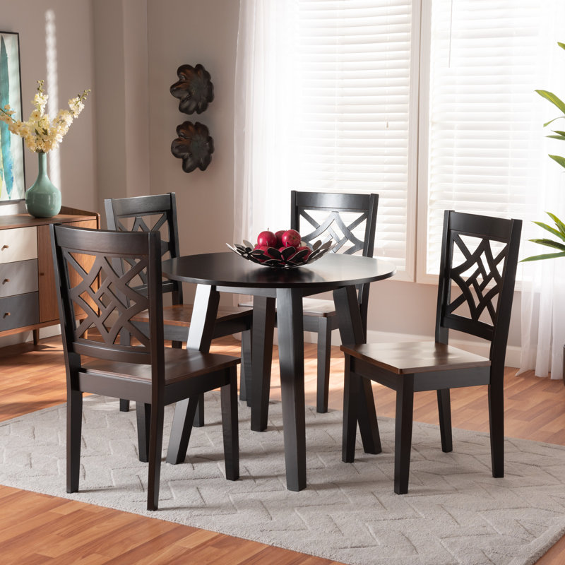 Margaret 4 - Person Four Leg Dining Set, Dark Brown, Dark Brown/Walnut