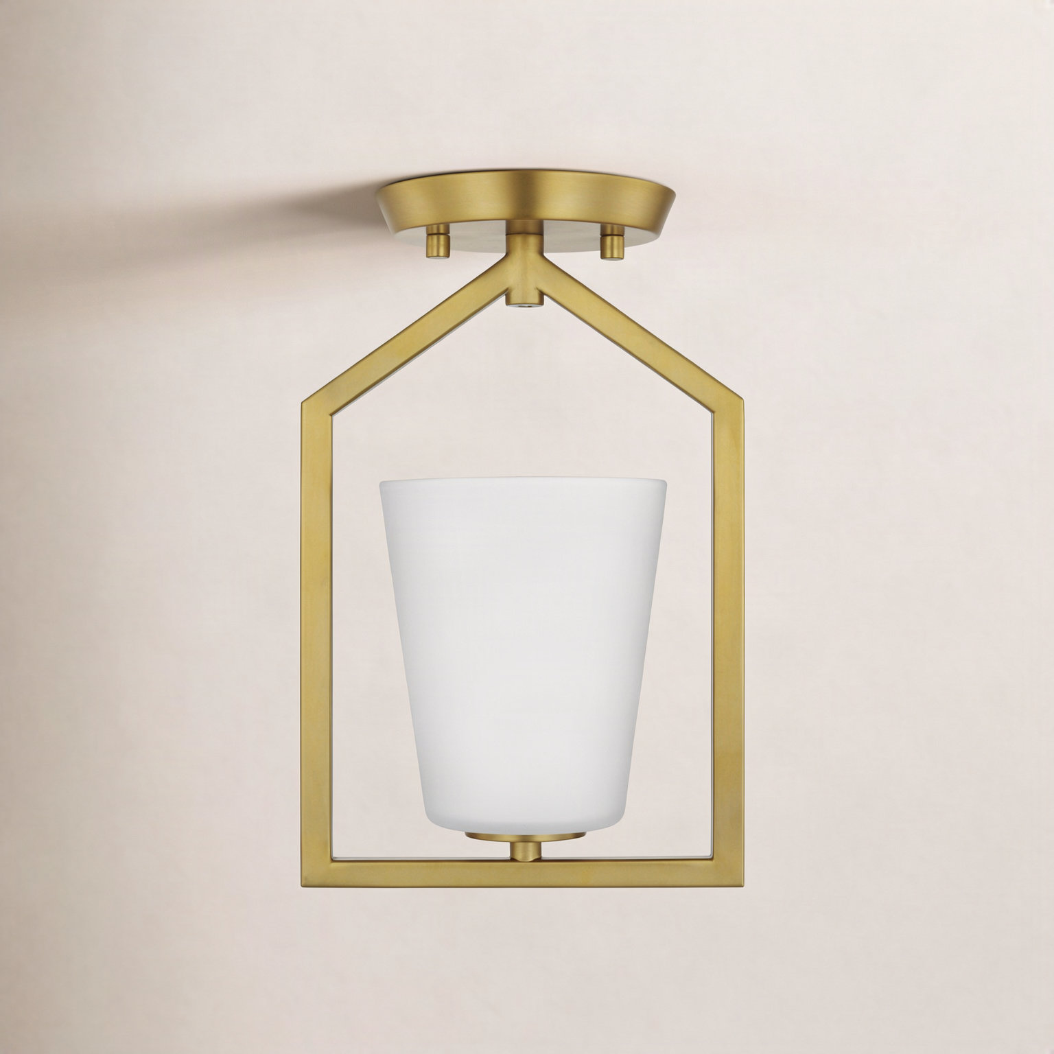 Single Light Glass Semi Flush Mount, Brushed Gold