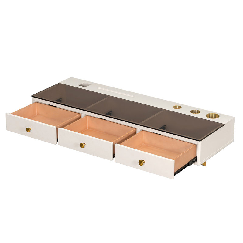 Tablette flottante de 47 po avec tiroir, coiffeuse murale polyvalente, bureau monté, table flottante pour chambre à coucher, salle de bain, coiffeurs, blanc et doré