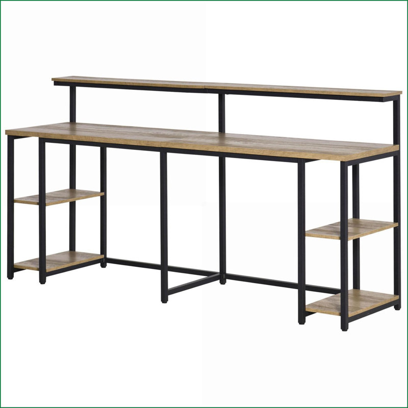 Bureaux, bureau d'ordinateur 78,75 "industriel pour deux personnes avec tablette pour écran et support pour unité centrale, brun | MDF | acier