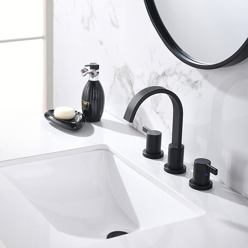 Robinet de salle de bain à large entraxe avec bonde, Noir mat
