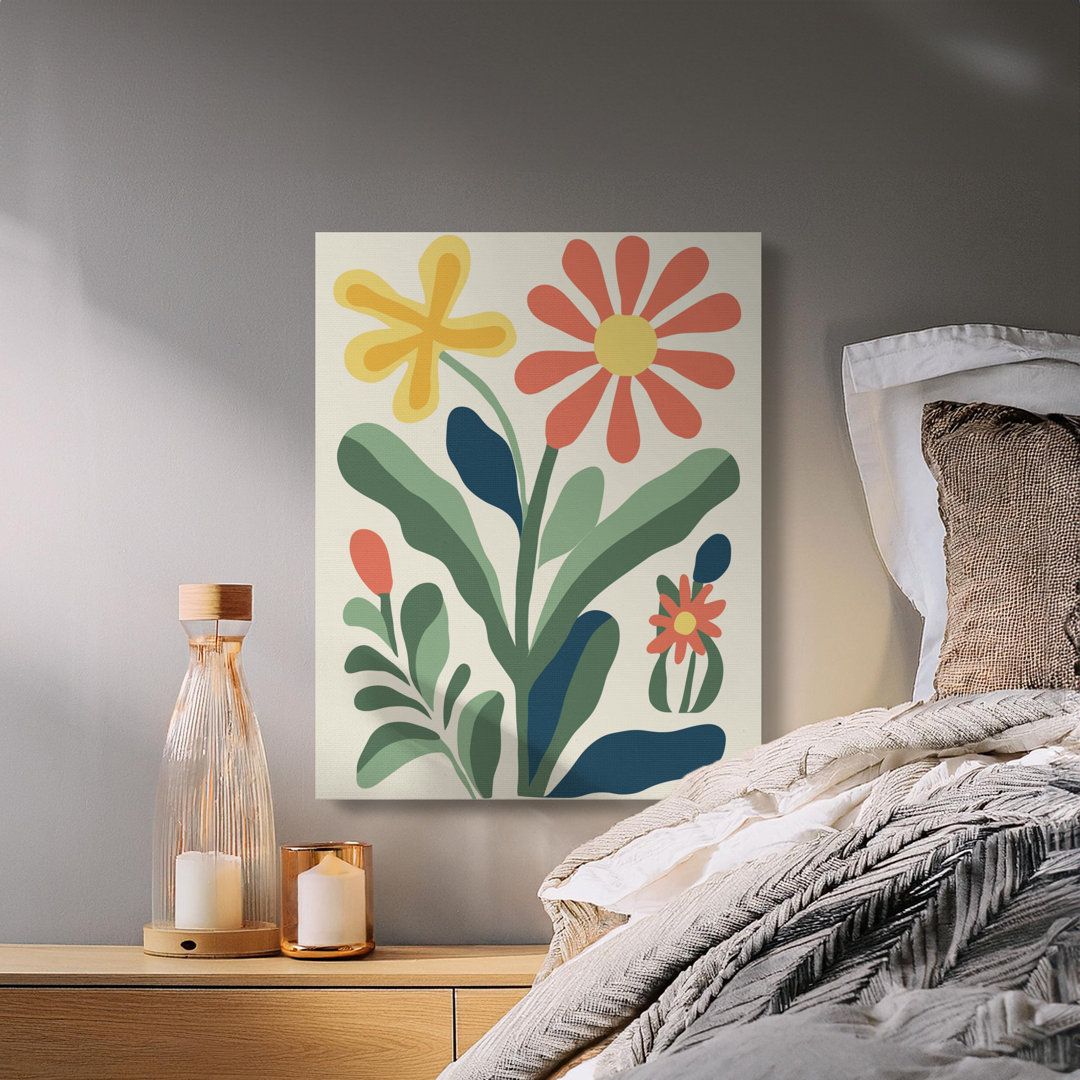 Abstract Floral Canvas Wall Art, Mid Century Modern Botanical Print, Retro Bloom Minimalist Decor, Earthy Tones Boho Flower Canvas